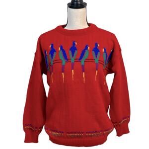 Tulchan Great Britain Women’s Vintage Pure Wool Red Parrot Sweater Large